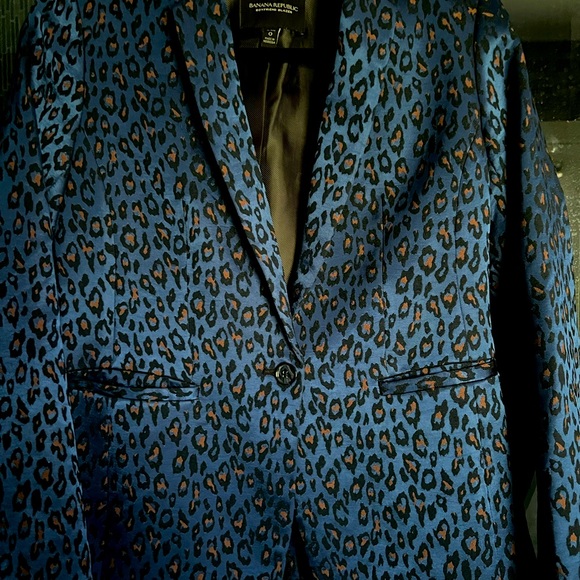 Banana Republic Cobalt Blue Leopard print boyfriend blazer - Picture 1 of 5